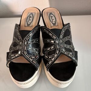Italina Shoemakers Black Rhinestone Platform Wedge Slide Sandals Womens EU 38
